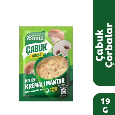 Knorr Çabuk Kıtırlı Kremalı Mantar Çorbası 19GR - Dünya mutfağının içimizi ısıtan tatlarından Kremalı Mantar Çorbası, hızlıca servise hazır hale gelir.